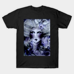 MIDNIGHT BLUE INTENSE ART DECO FLORAL FLAPPER T-Shirt